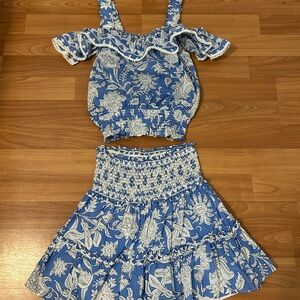 Blue floral top and skirt set